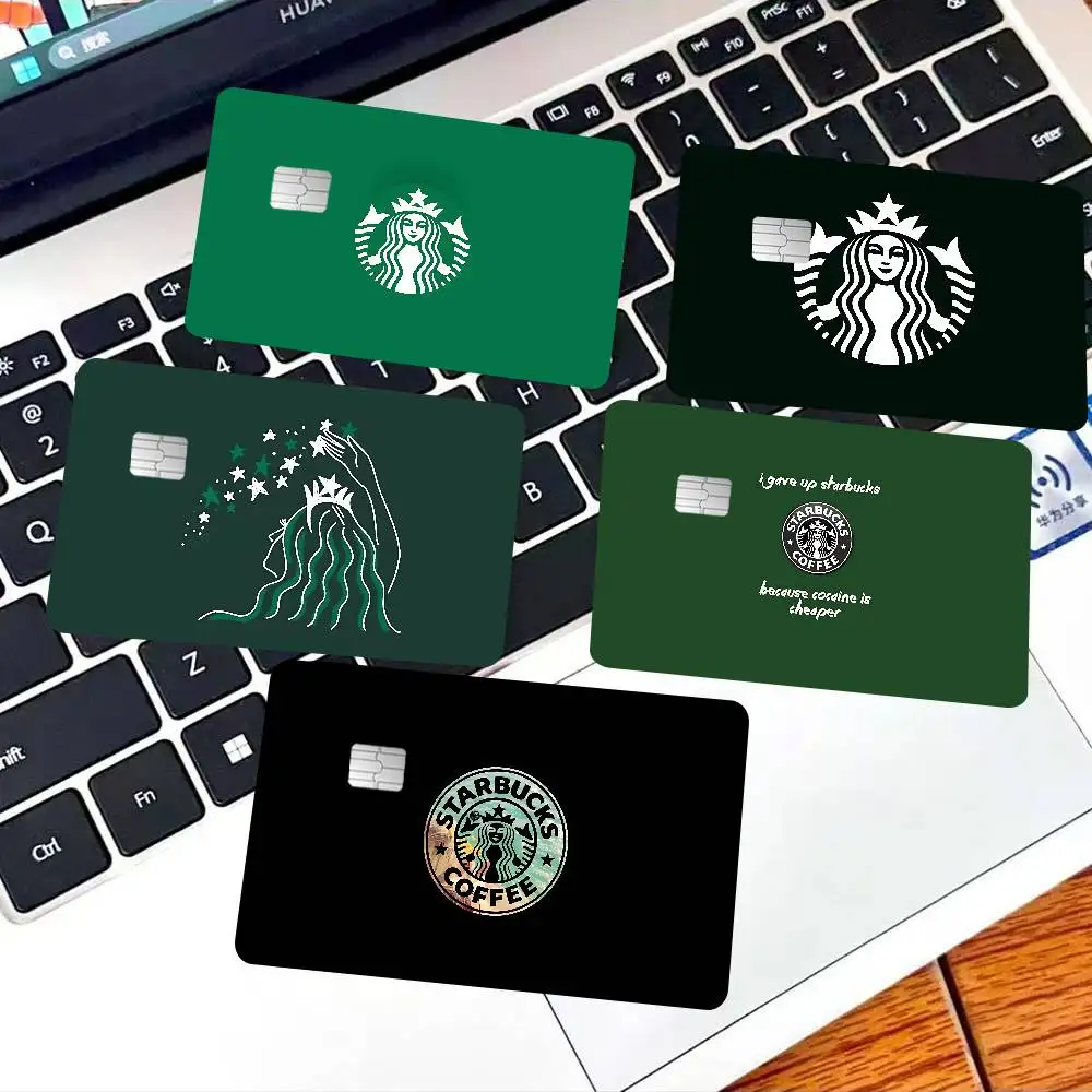 Cool S-Starbucks LOGO Anime Cartoon Bear Skin Sticker Film Tape Case for Big Credit Debit Card Front Side