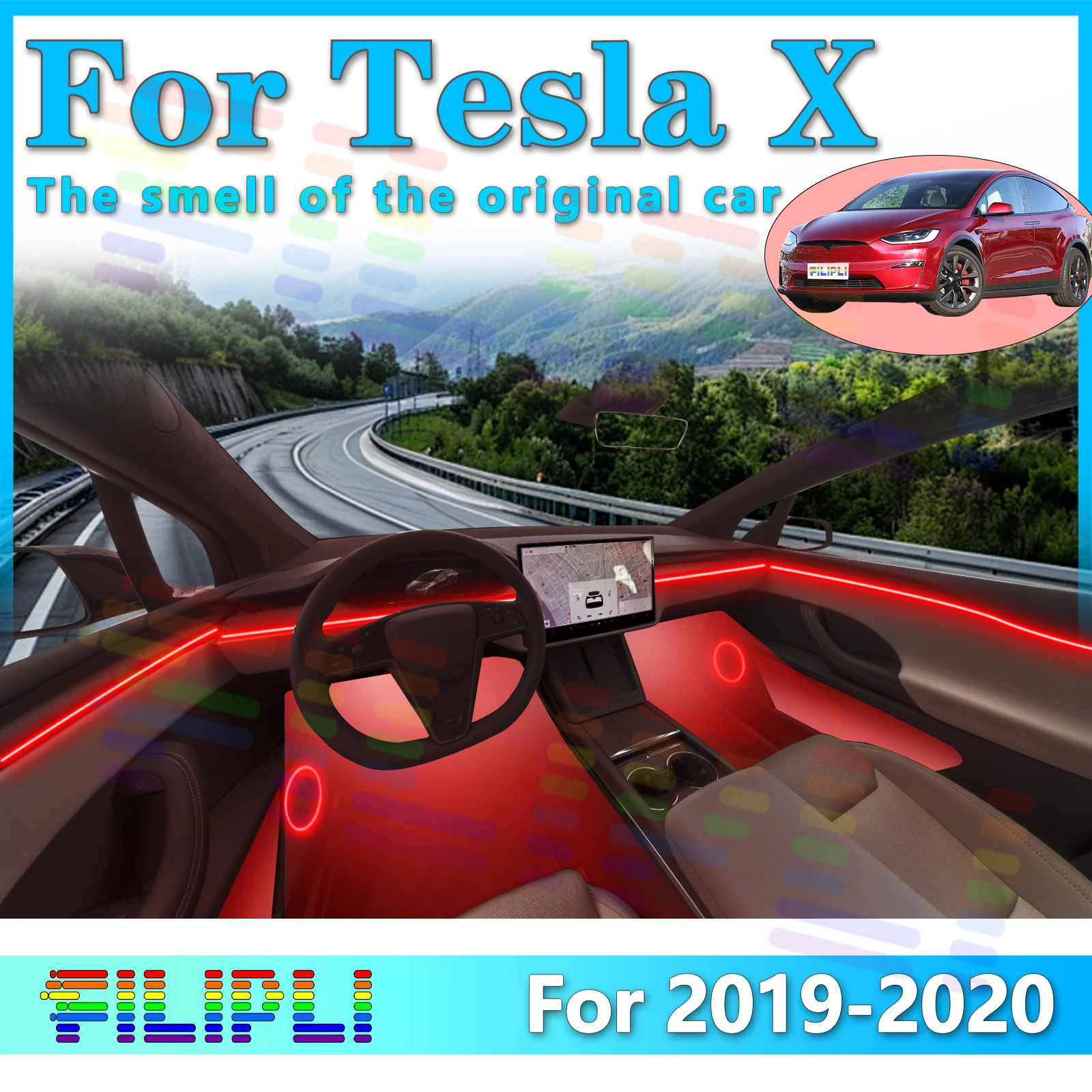 

FILIPLI для Tesla X2, внутренняя светодиодная лента для окружающего освещения, изготовленная из акрилового полноцветного стримера с различными режимами для отличительных случаев