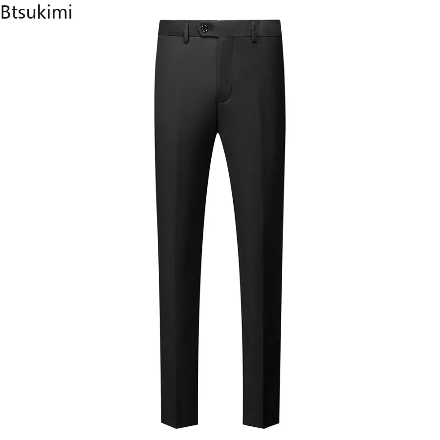 

Мужские повседневные деловые брюки, весенний новый стиль, облегающие брюки без завивки, однотонные свободные брюки на молнии с прямыми штанинами для мужчин