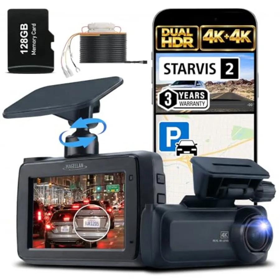 

Car dash cam system with front and rear 4K STARVIS 2 sensors, black housing, ultra-low-light night vision, 24H parking mode, bu