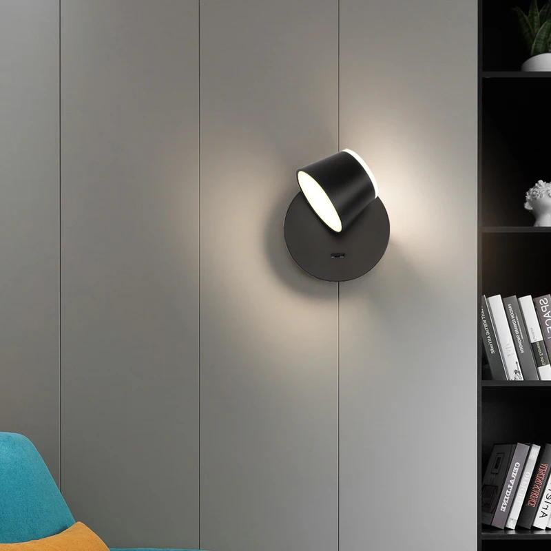LED wall lamp Bedroom bedside lamp with USB port Living room background wall Rotatable double-sided luminous wall lamp