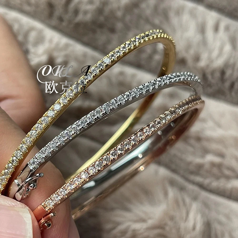 

925 Sterling Silver Full Diamond Bracelet Classic Design Party Jewelry Friendship Bracelet Silver Bangle Rose Gold 17CM