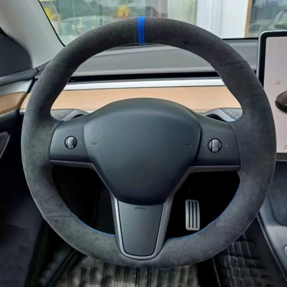 

Car Steering Wheel Cover DIY Suede Leather Black Breathable Soft For Tesla Model 3 2017 2018 2019 2020 Automotive Accessories