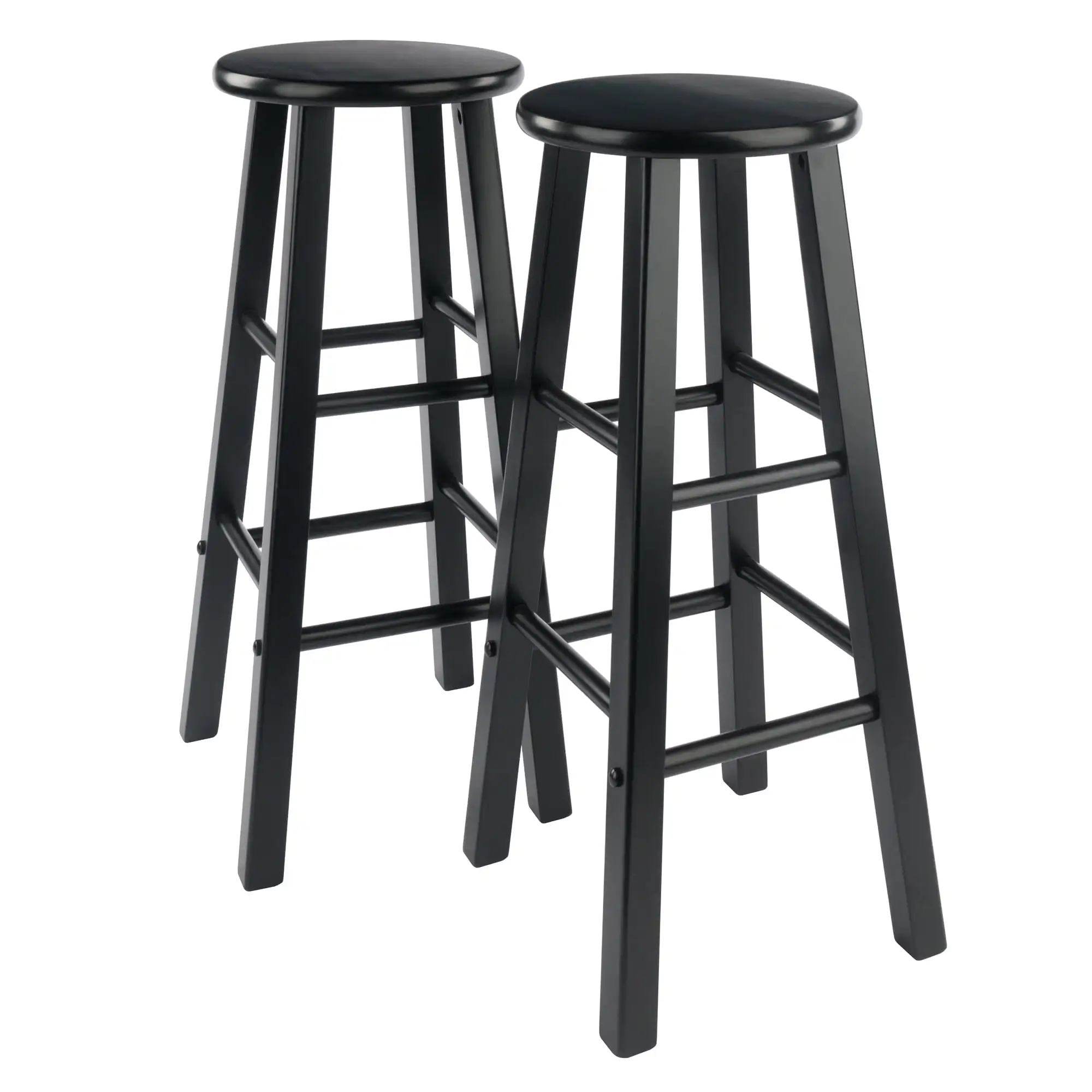 Wood 3-Pc Pub Table Set, Round Table & 2 Round Seat Bar Stools Set, Black