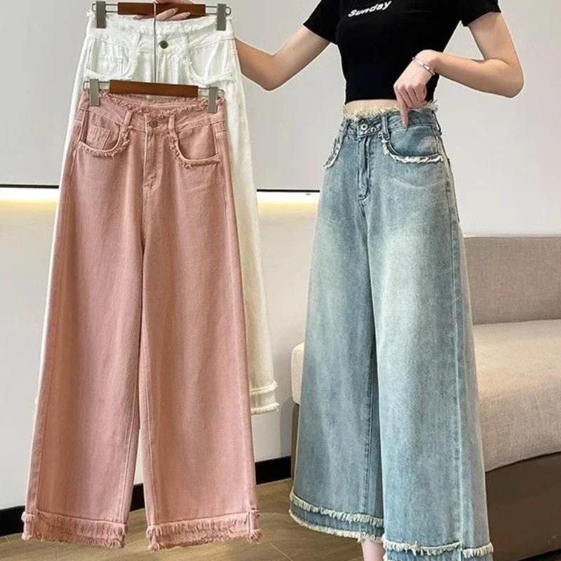 Imagem -06 - Jeans de Mulher com Bolsos para Mulher Bolsos Cachimbo Recortado Rosa Cintura Alta Branca Shot e Capris Chique e Elegante Calça de Cowboy