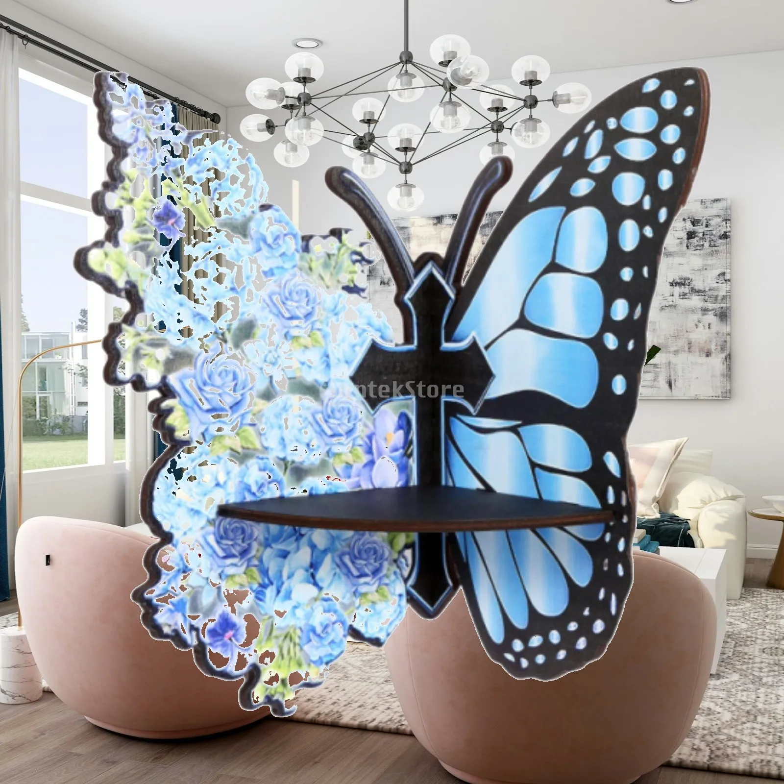 

Wooden Butterfly Decorative Corner Shelf Storage Rack Floating Wall Display Shelf for Bookshelf Furniture