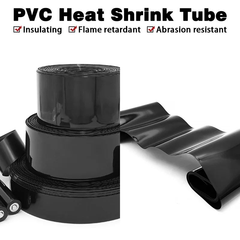 Black PVC Heat Shrink Tube Width 30mm-500mm For 18650 Lithium Battery Pack Insulated Wrap Cable Protector Protection Sleeve