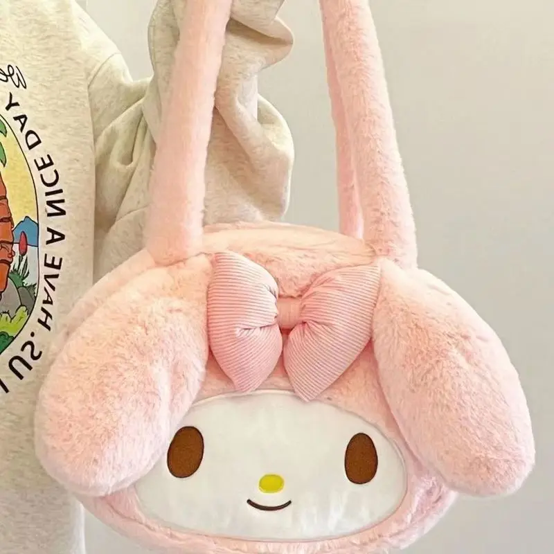 Sanrio Kuromi-Bolso grande de felpa para niña, mochila de hombro, maquillaje, juguete de peluche