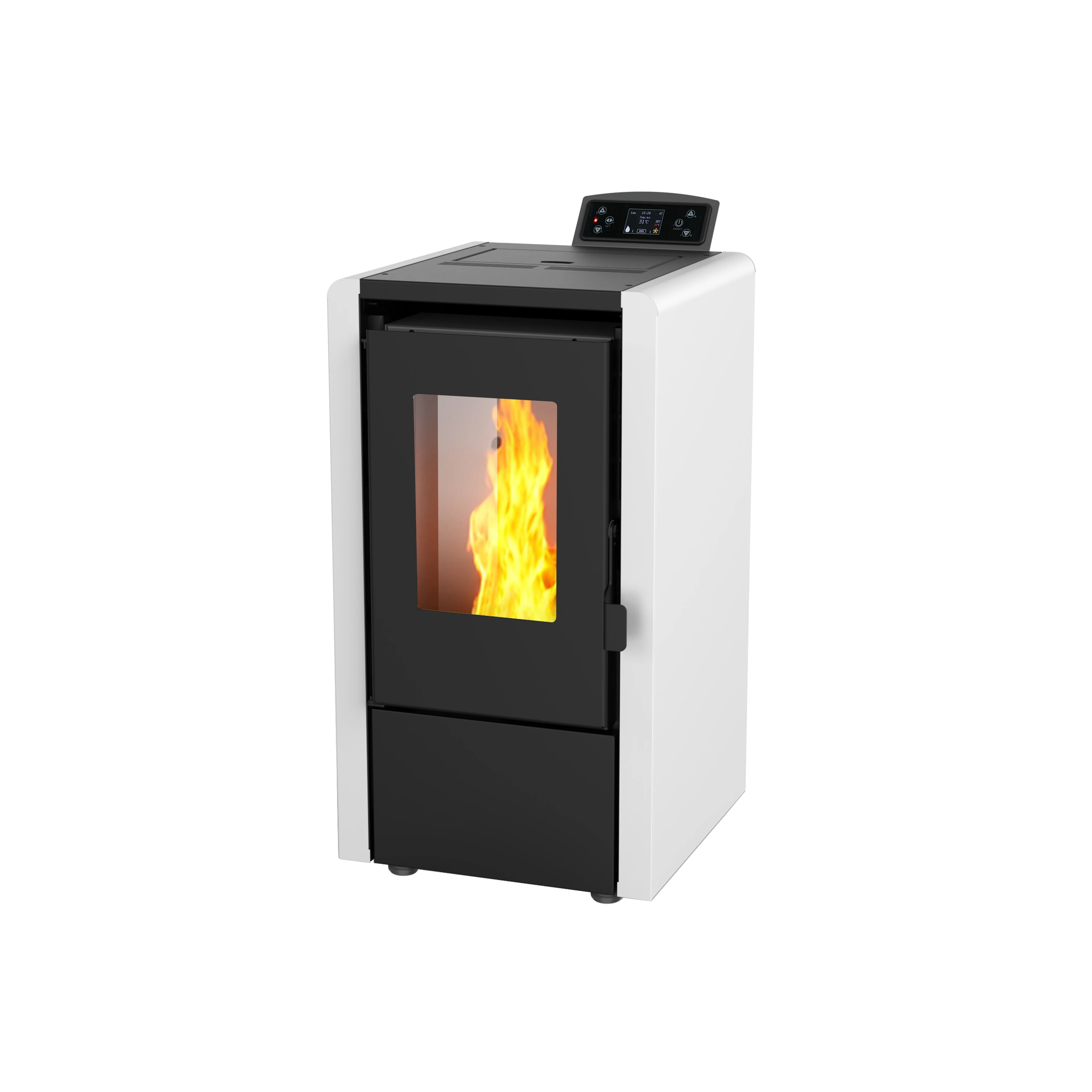 Red White Cast Iron Indoor Automatic Feeding Pellet Stove Modern Wifi Smokeless Wood Pellet Stove for House Room Heating