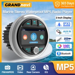 GRANDnavi-reproductor de Radio MP5 estéreo marino, resistente al agua, IPX5, Bluetooth, FM, AM, RDS, Audio para yate, calibre, ATV, UTV, carrito, motocicleta