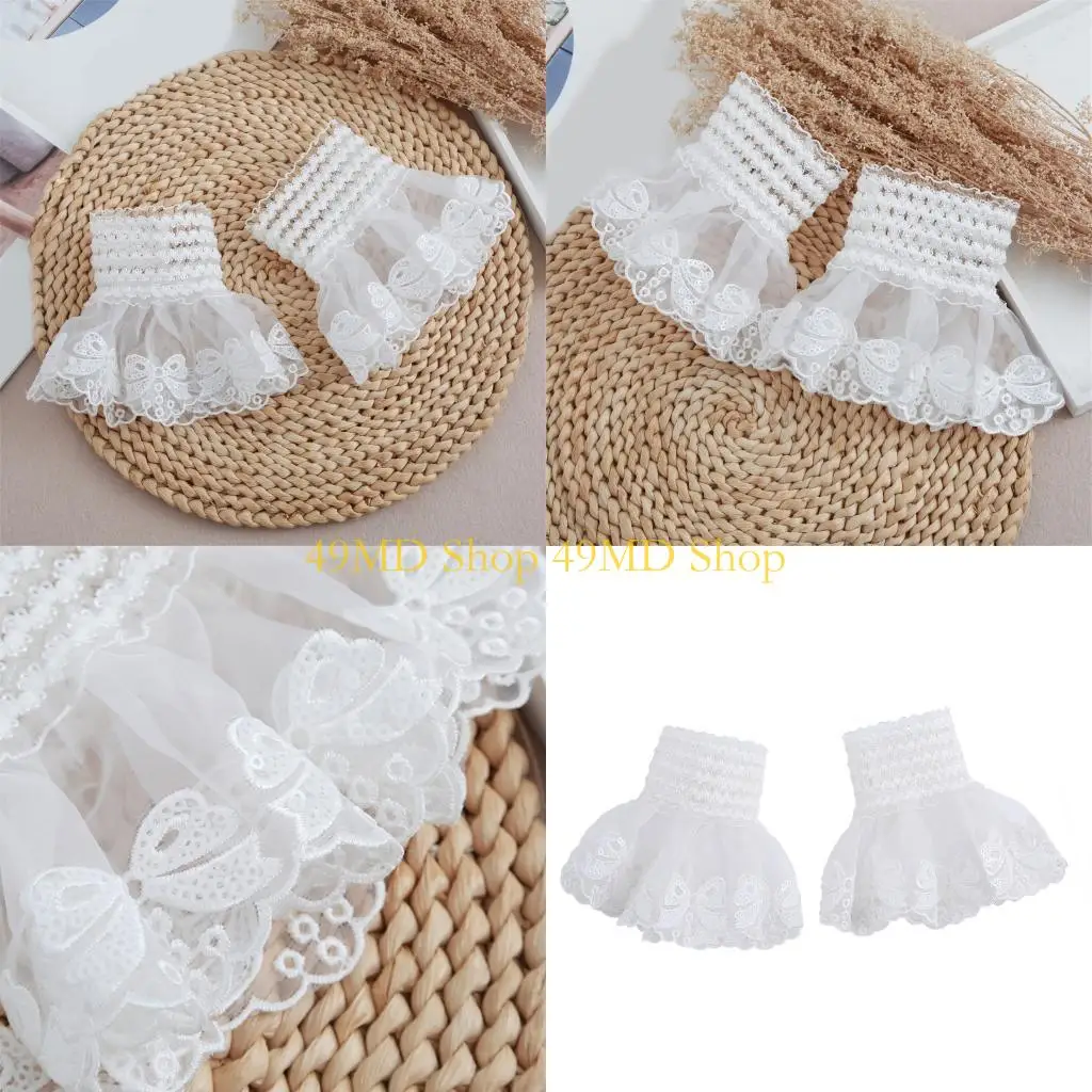 49MD Embroidered Lace Arm Sleeves Wrist Cuffs Arm Covers Faux Sleeves For Office Lady