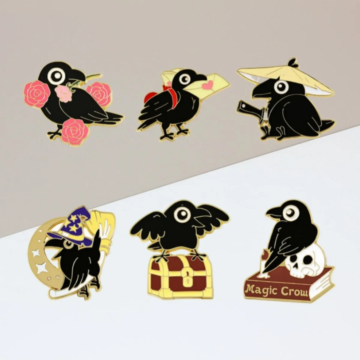 Cute Cartoon Black Crow Enamel Brooch Creative Animal Bird Adorkable Lapel Pin Badge Backpack Clothing Hat Accessories