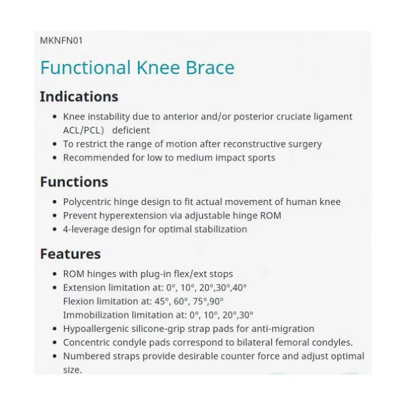 E-KN034 Adjustable Functional Postop Orthopedic Polycentric Rom Hinge Acl Knee Brace Support