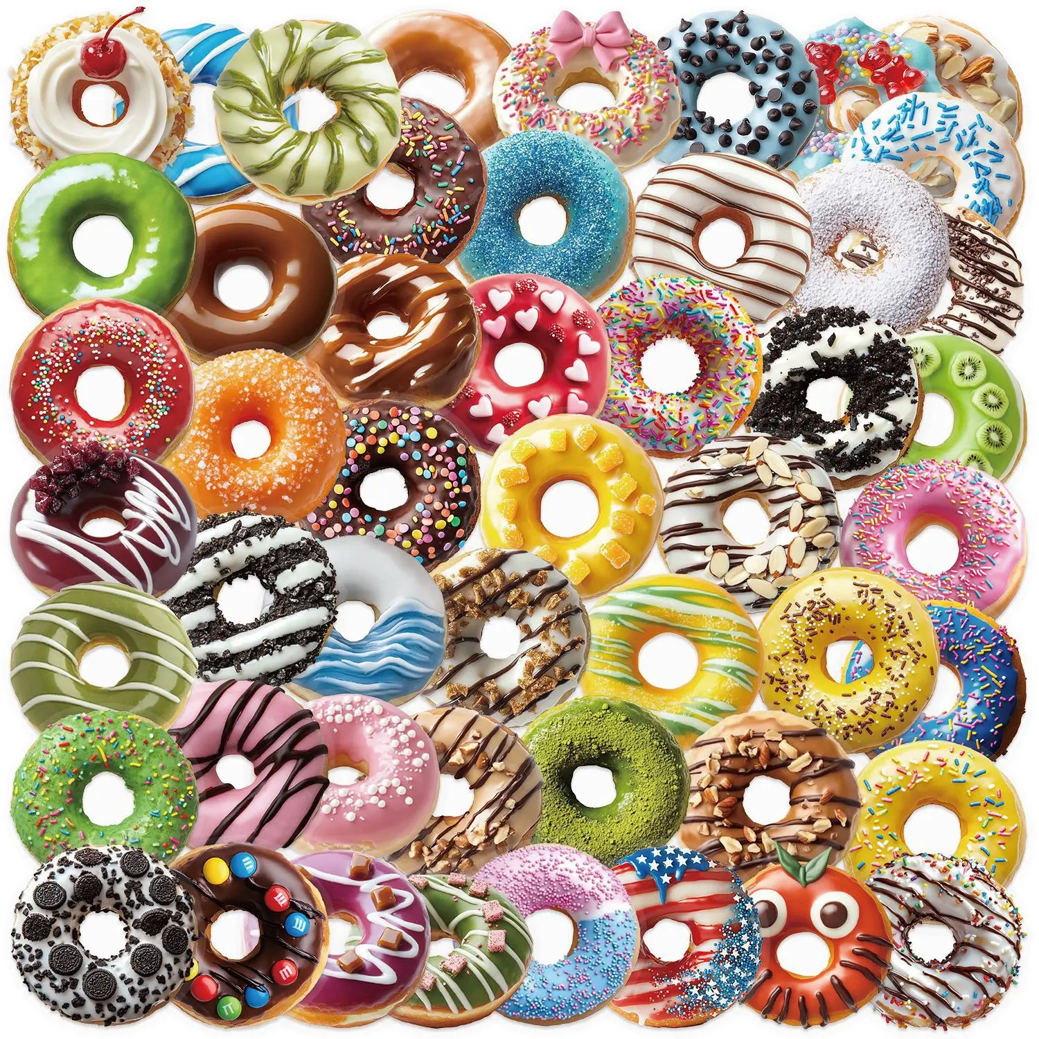 50 autocollants amusants en forme de donut, 3D, imitation alimentaire, en PET, imperméables, pour enfants, DIY, ordinateur portable, scrapbooking, papeterie Kawaii, cadeau