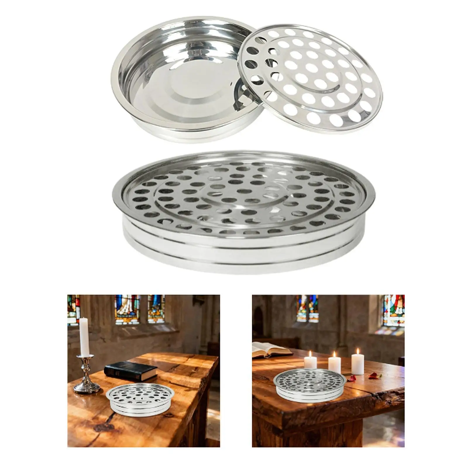 Communion Tray Stainless Steel Stackable Cups Holder Versatile Church Plate for Baptism Special Occasion