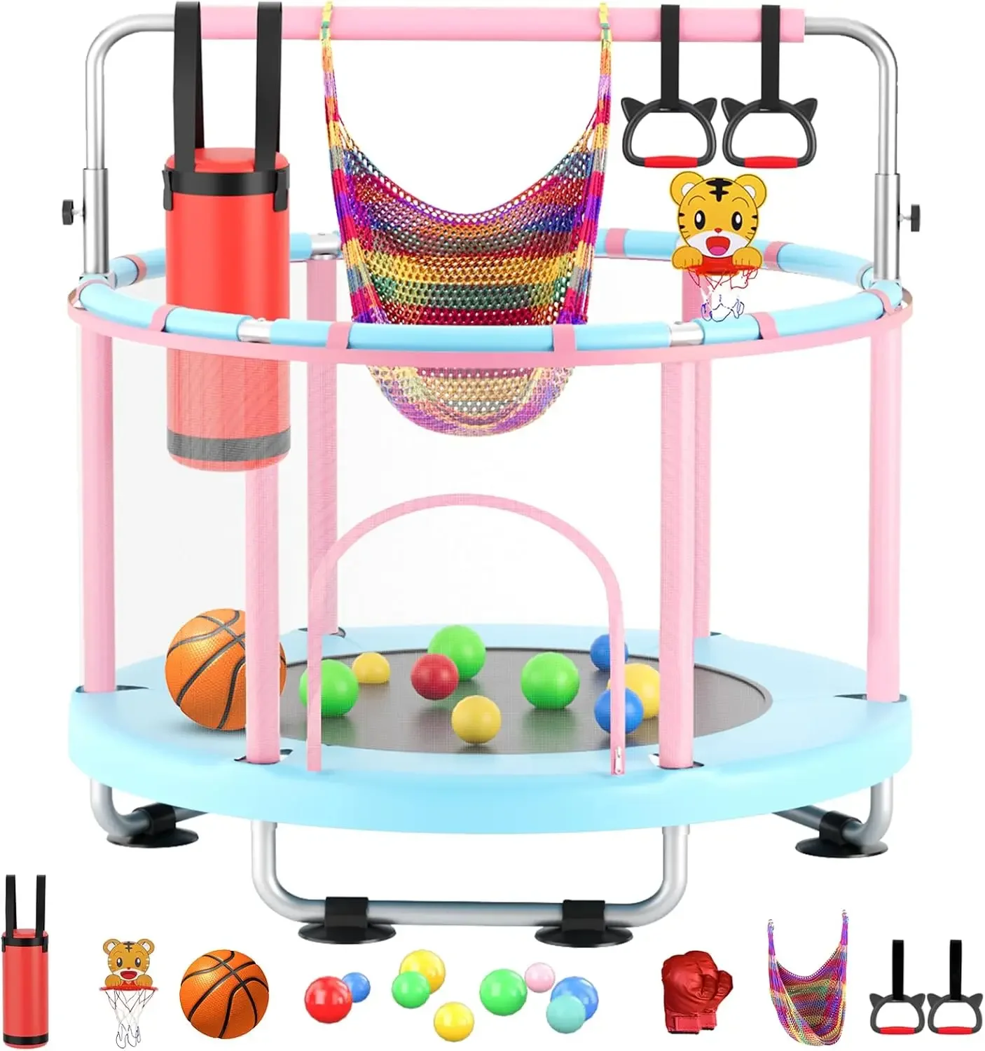 Toddler Mini Trampoline Indoor Outdoor Toys with Swing, 440lbs Baby Kids Trampoline, Gymnastics Bar