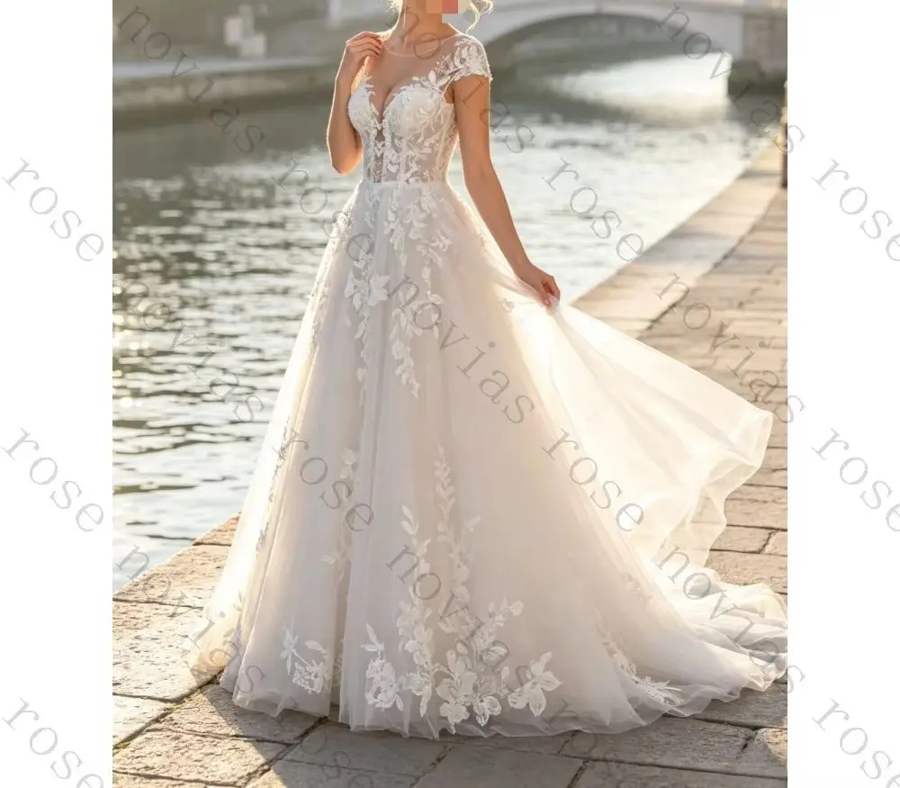 Customized Transparent Garden Collar Lace Decal A-line Wedding Dresses 2026 Women's Hooded Sleeve Pleated Chiffon Bridal Gown