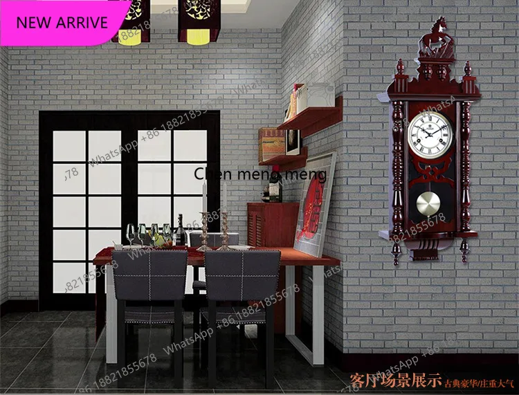 Solid wood mechanical hour wall clock living room classical wall clock home flat pendulum old-fashioned wall clock MW3615D
