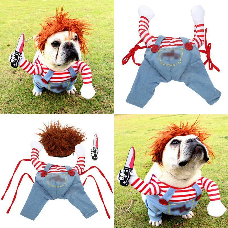 

Dogs Cosplay Costume Halloween Comical Outfits Holding a Knife Set Pet Cat Dog Festival Party Clothing