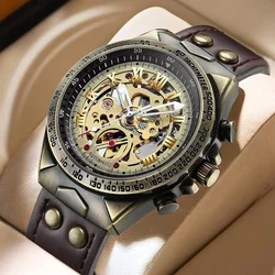 Men Mechanical Watches SHENHUA Vintage Bronze Sport Luxury Top Brand Leather Watch Skeleton Automatic Watches Relogio Masculino