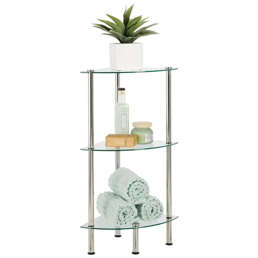 

Modern Glass Corner 3Tier Storage Organizer Tower Cabinet with Open Shelves Household Furniture for Bathroom, Office, Bedroom, L