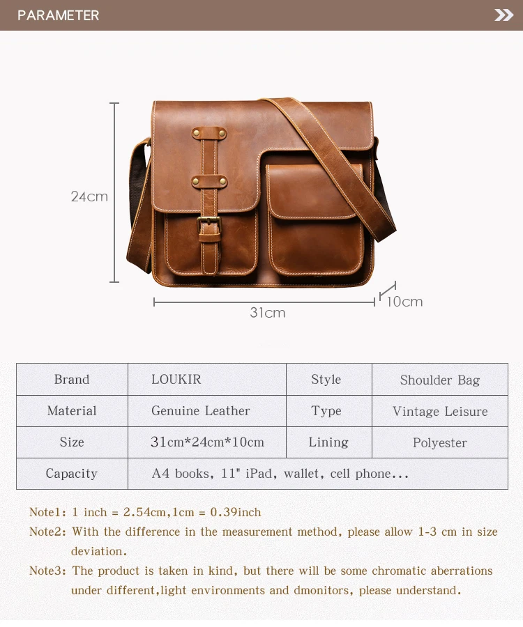 LUOKIR Echte Hohe Qualität Crazy Horse Rindsleder Schulter Umhängetasche Männer Leder Deluxe Sling Messenger Tasche Für 12,9 Zoll IPad – Detail 2