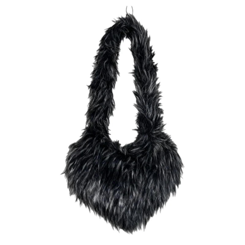 

Сумка на плечо из искусственного меха в форме сердца, женская повседневная пушистая плюшевая зимняя сумка, милый кошелек-клатч, сумка через плечо Love