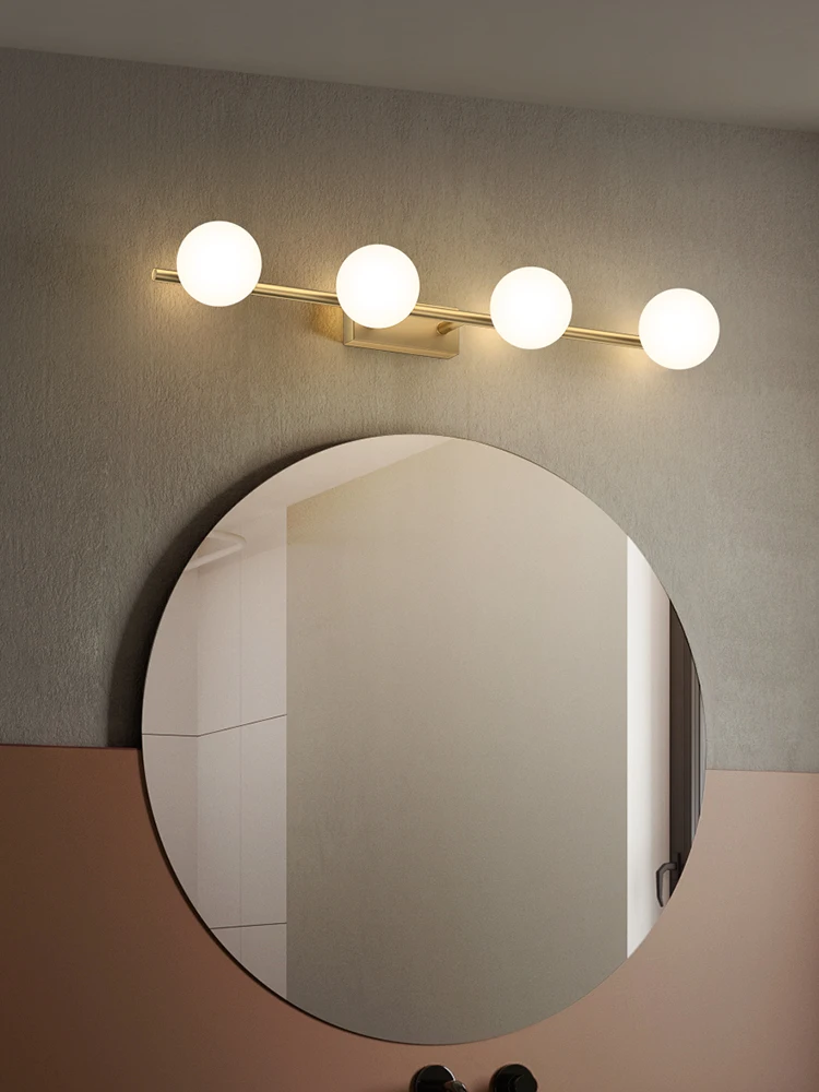 

Nordic bathroom cabinet mirror headlights, minimalist bathroom corridors, modern all copper LED mirror cabinet wall lights
