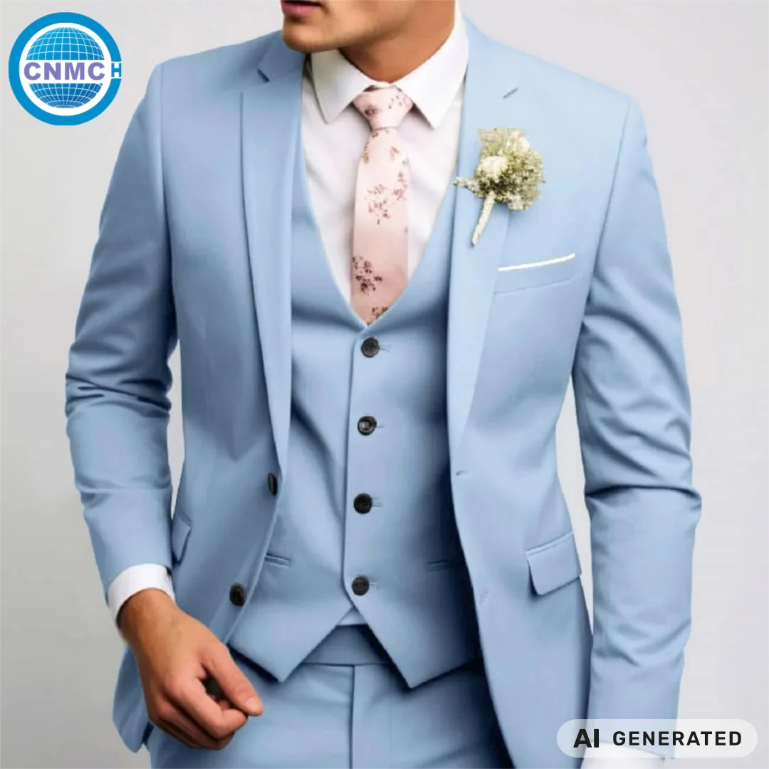 Men 3Pcs Suit Set Jacket Vest Pants Breathable Fabric Luxury Outfit For Office Banquet