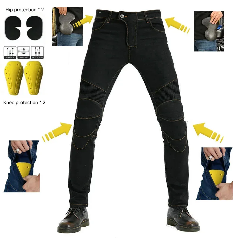 Men's Motorcycle Riding Jeans with Knee Hip Pads Anti-Fall D