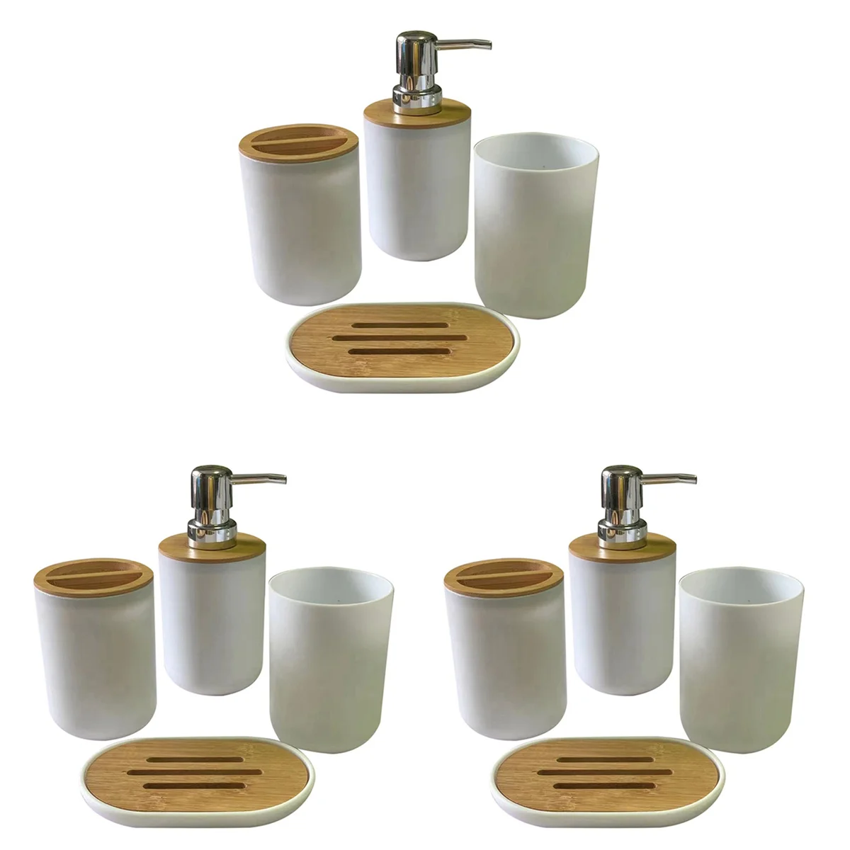 

3X Bathroom Accessories Set Soap Dispenser Bottle Dish Washroom Toothbrush Holder Cup Suit White