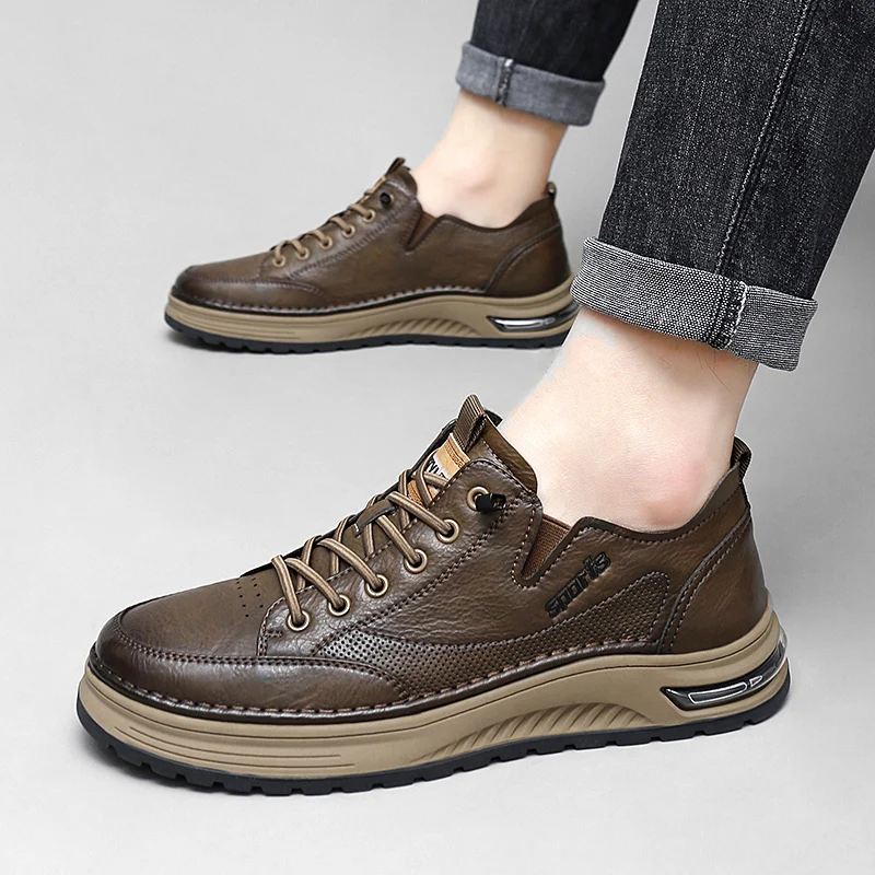 Zapatos planos transpirables de marca de lujo para hombre, calzado informal de cuero de alta calidad con encaje Oxford, cómodos zapatos para correr al aire libre