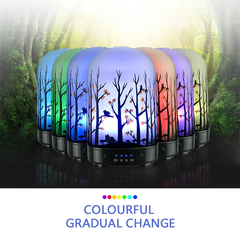 Aroma Diffuser Essential Oil Ultrasound Cool Air Humidifier 7 Lights 100ml Mute Auto Close Mist Maker Glass Difusor De Aroma