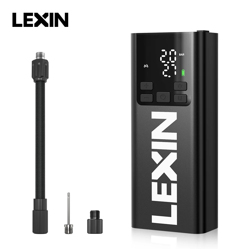 Lexin P5 Smart Air Pump 5000mAh for Motorcycles Tire Preset Pressure Inflator Bicycle with LED light Power bank Accessories