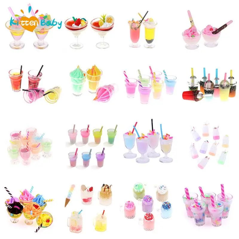 Dollhouse Miniature Ice-cream Coffee Cup Drink Model Mini Frappe Food for Doll Iced Drinks Cream Pretend Play Kitchen Toy