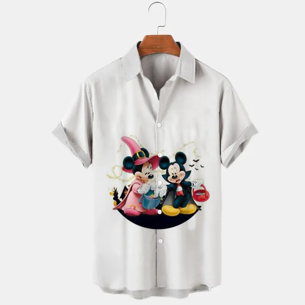 Printed Short Sleeve Street Shirt Women Party Wear Boys Girls Street Tops Disney Halloween Mickey Minnie Man Anime