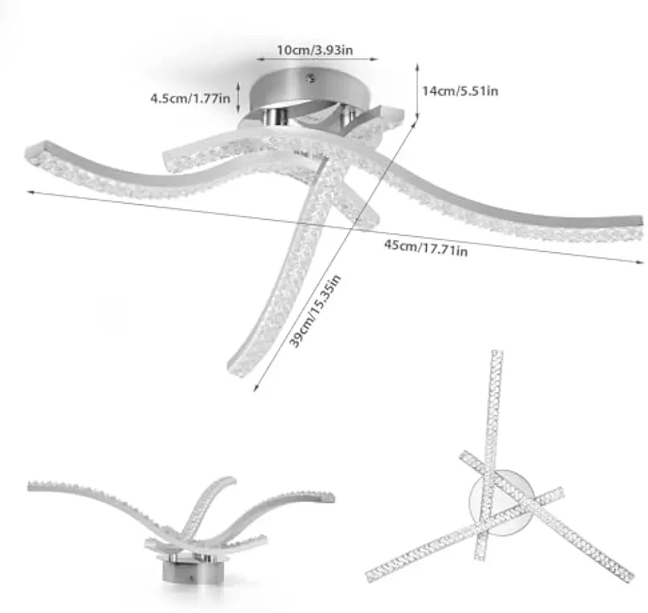 18W LED Ceiling Lights Modern Curved Design AC85-265V 3 Lights Bar Ceiling Lamp for Kitchen Living Room Modern Indoor Lamp Decor