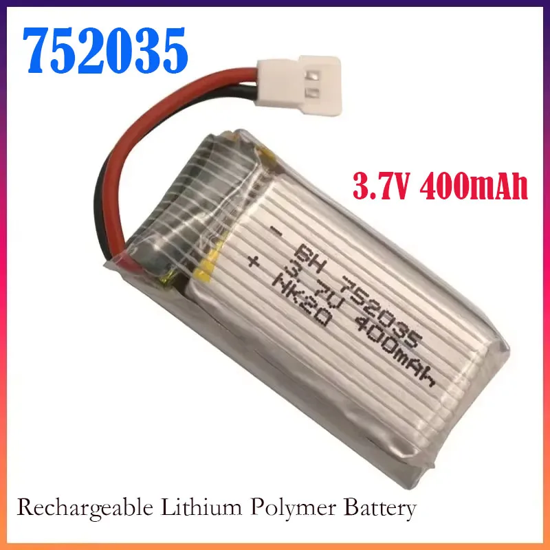 752035 3.7V 400mAh Lithium Battery Rechargeable for Hubsan X4 H107 H107L H107D JD385 JD388 RC Drone Battery Plug 25C Powered