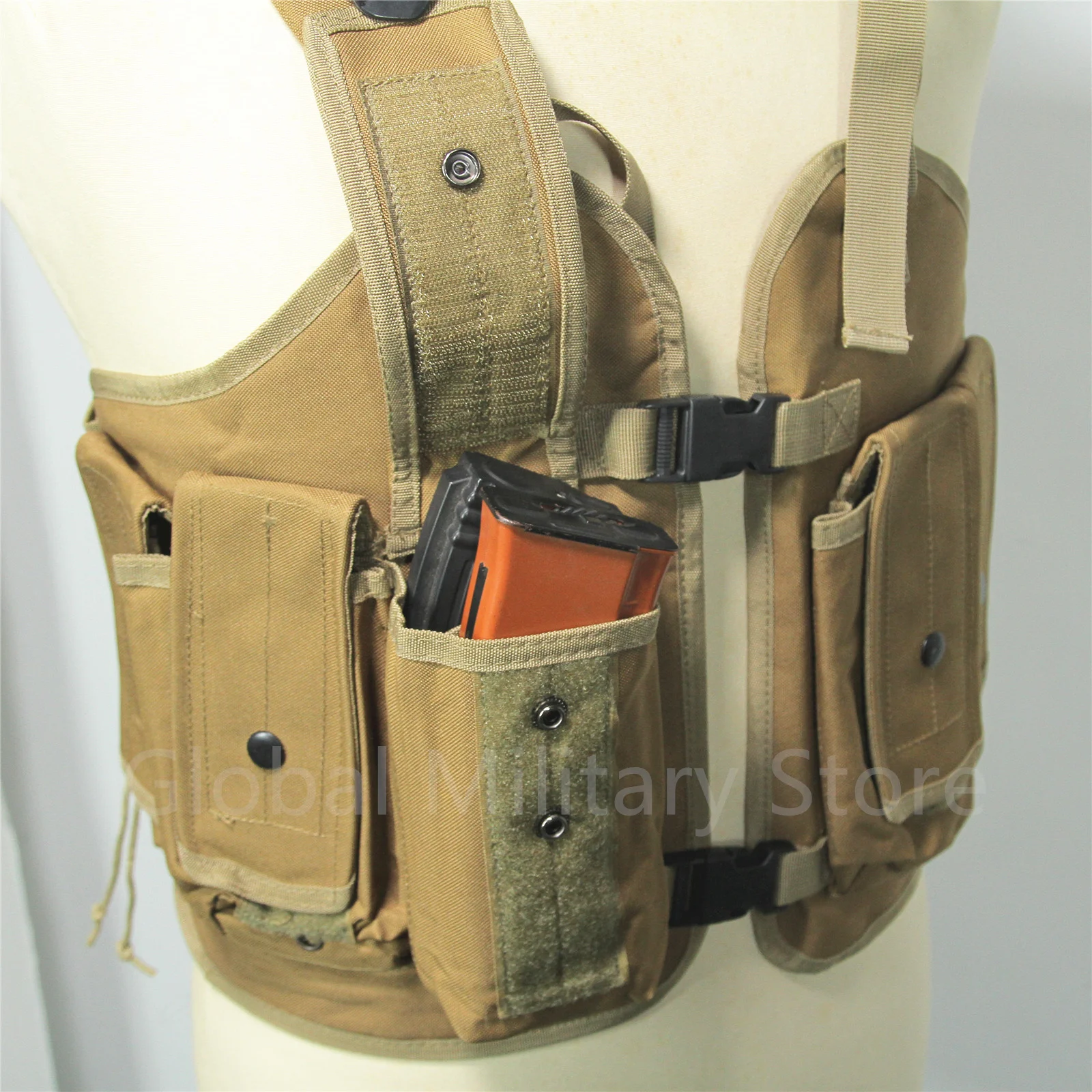 Tactical Vest Molle Magazine Pouch 6Pockets Fit AR5.56 AK7.62 5.45 30rd Chest Rig Adjustable Size Hunting Training Wild Men Tan