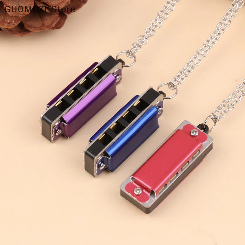 Color 4-Hole 8-Tone Mini Necklace Harmonica Musical Instrument Toys For Kid Children's Elementary School Entrance Music Toy Gift