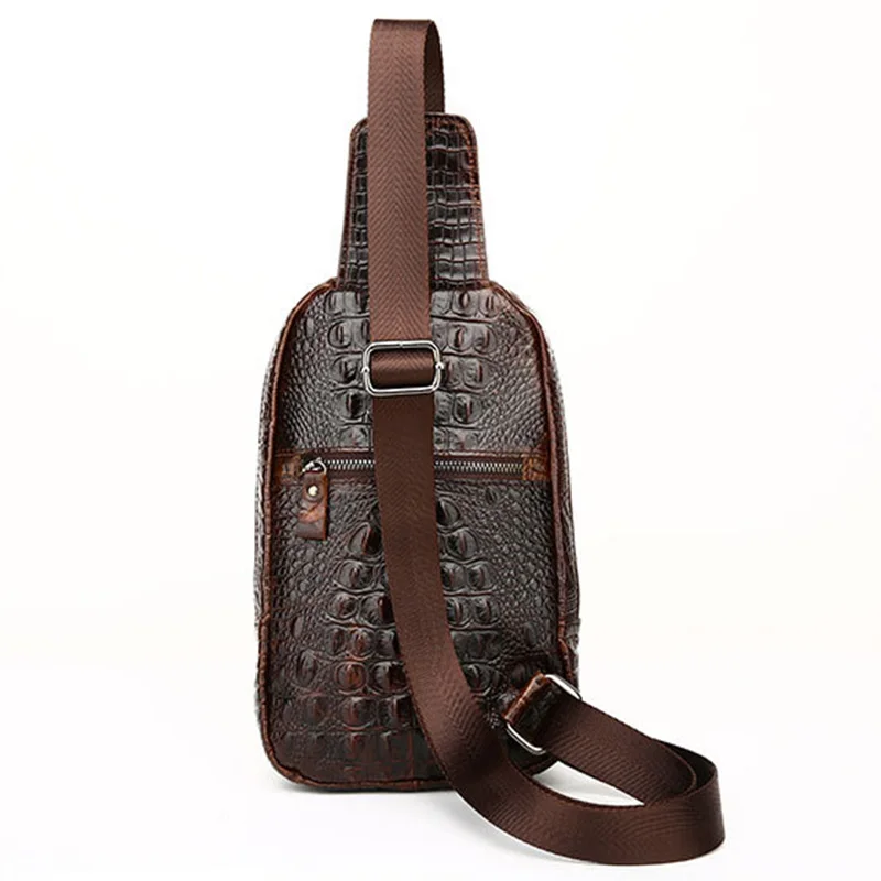 Men Sling Backpack Cross body Chest Bag Genuine Leather Crocodile Pattern Real Cowhide Travel Retro Male Messenger Shoulder Bag