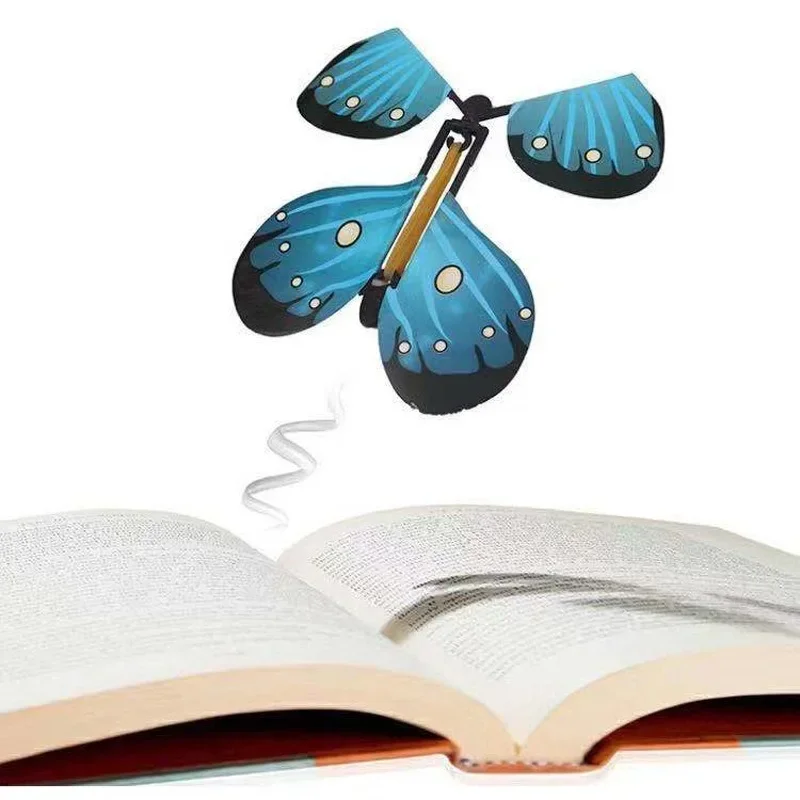 5Pcs Magic Flying Butterflies Wind Up Toy in The Sky Bookmark Greeting Cards Rubber Band Powered Kids Magic Props Surprise Gifts