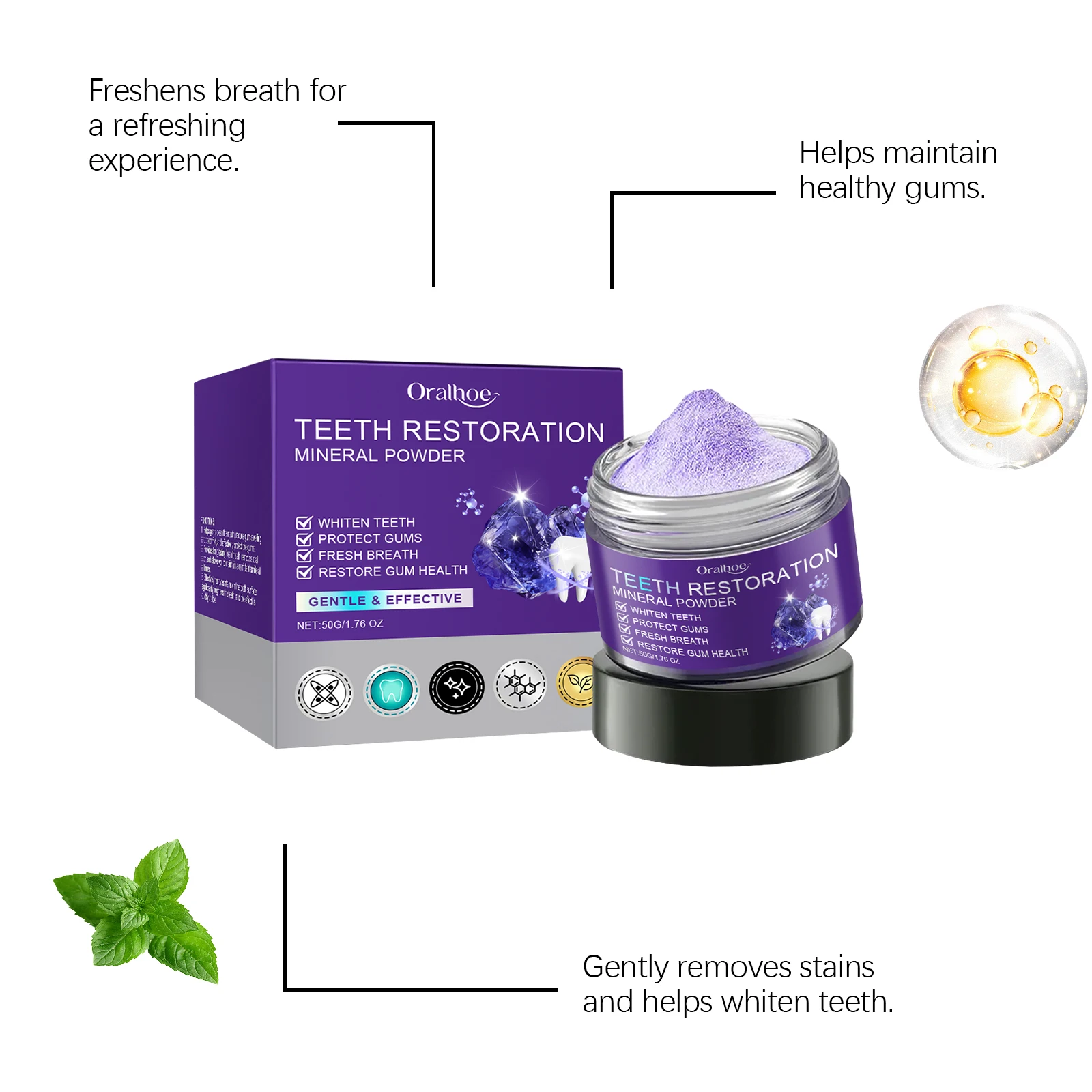 오랄호 퍼플 치아 세정 파우더 - 부드러운 구강 세정제 - Teeth Whitening Powder 리뷰 및 가격