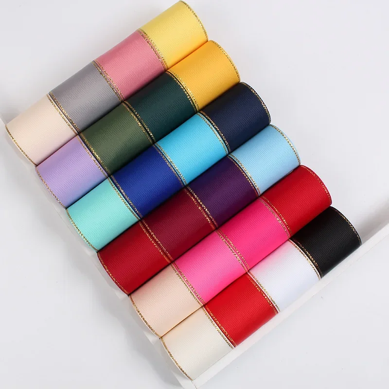 2yards/lot Thread Golden rim Satin Ribbon grosgrain ribbons DIY Bow Craft Decor for Gift Wrap Wedding Party Scrapbooking Supply