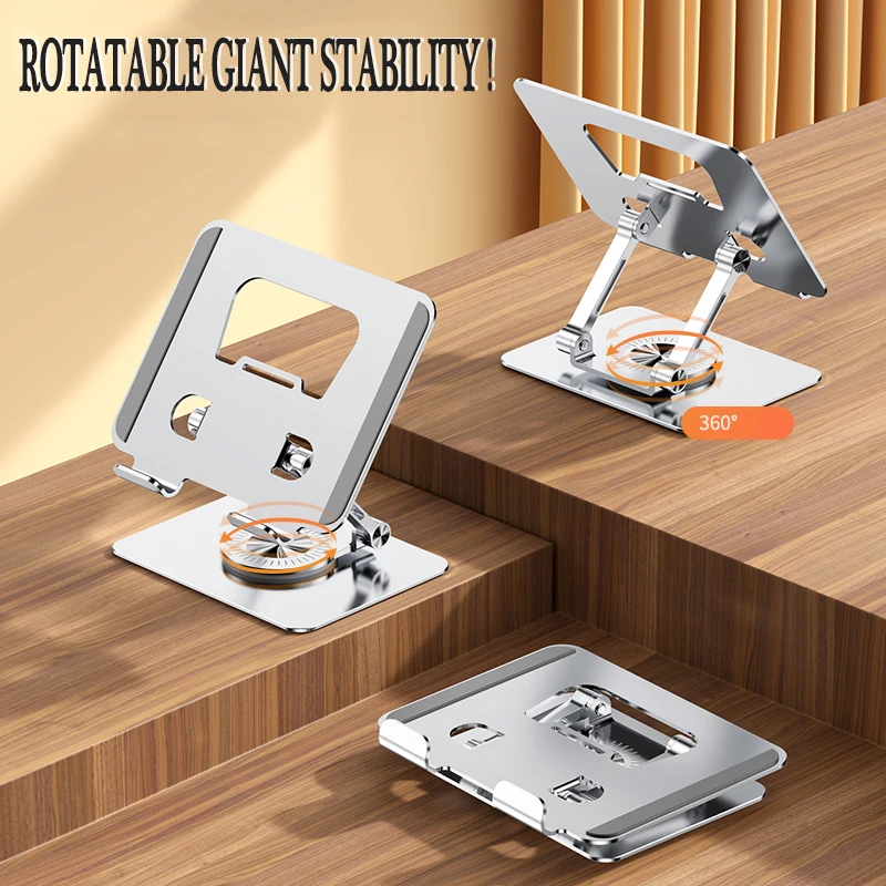 Foldable Universal Tablet Stand Phone Holder 360 Rotating Hollowed Bracket Stand Anti-Slip Holder Height Adjustable for Ipad