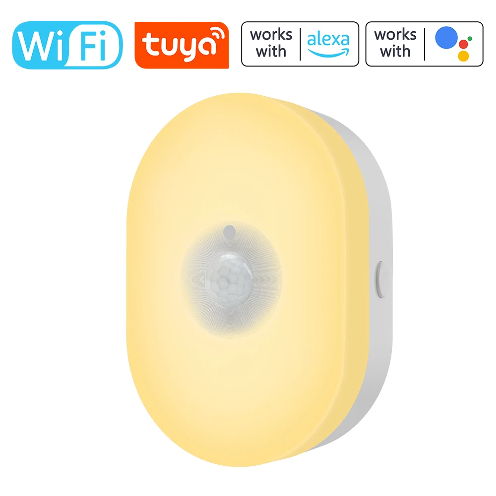 Sensor de movimiento PIR inteligente con WiFi, Detector de luz nocturna Led, aplicación inalámbrica, sistema de automatización del hogar, aplicación de voz para Alexa y Google Home