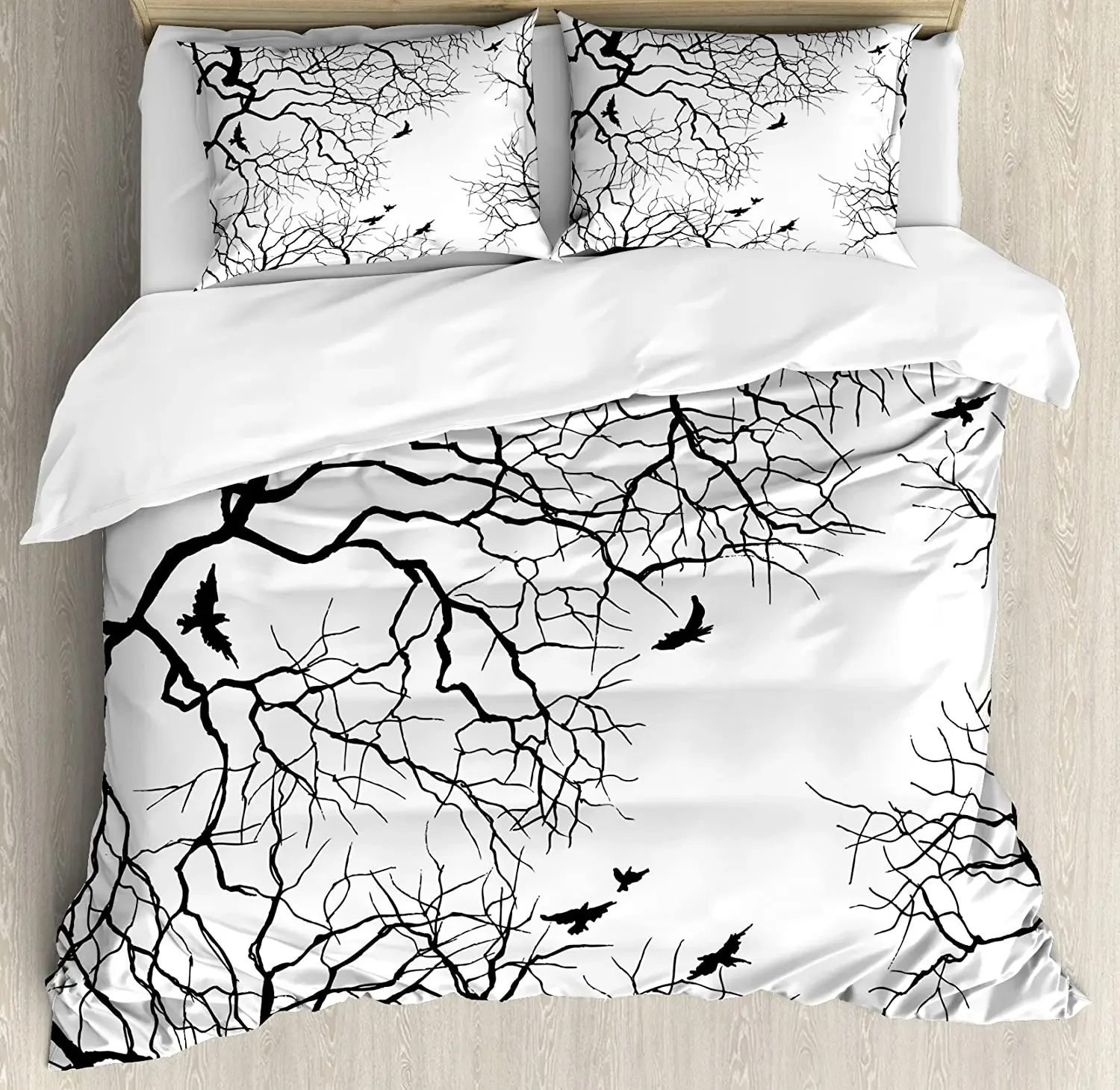 

Nature Bedding Set For Bedroom Bed Home Birds Flying over Twiggy Tree Branches Stylish Au Duvet Cover Quilt Cover And Pillowcase