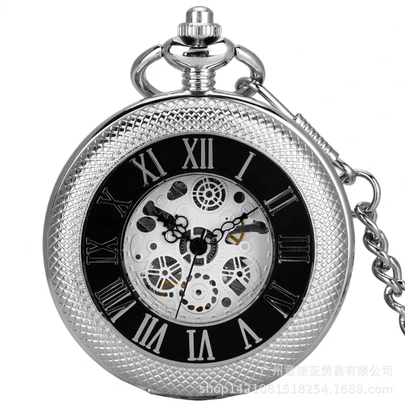 Roman Literal Big Pocket Watch, Manipulador Manual, Movimento Mecânico, Oco Epoxy Prata, Em Estoque, Venda Direta, Novo