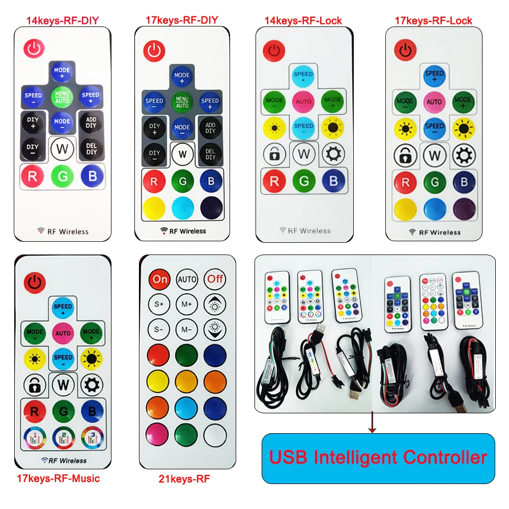 

DC5V 17Key Music 14/21Key USB Controller Mini RF Smart Receiver For 3Pin 5050 RGB Individully AddressabIe Luces Led Strip Light