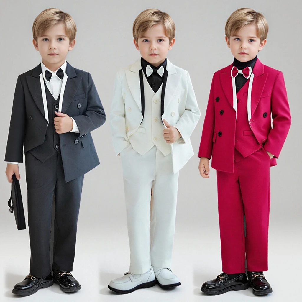 

Детский костюм в британском стиле, модный двубортный костюм с цветочным узором для мальчиков, официальная одежда на свадьбу, день рождения, детский костюм для выступлений